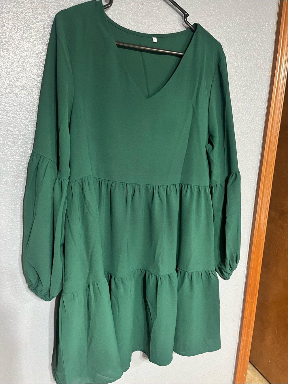 Amazon Green V-Neck Tiered Long Sleeve Dress